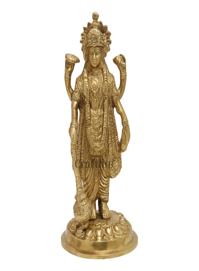 CRAFTHUT Brass Lord Vishnu Idol - Handmade Narayan Statue with Club for Home Temple, Pooja, Vastu & Auspicious Gifting (3.5 x 3.5 x 7 in) 850g - Image 1